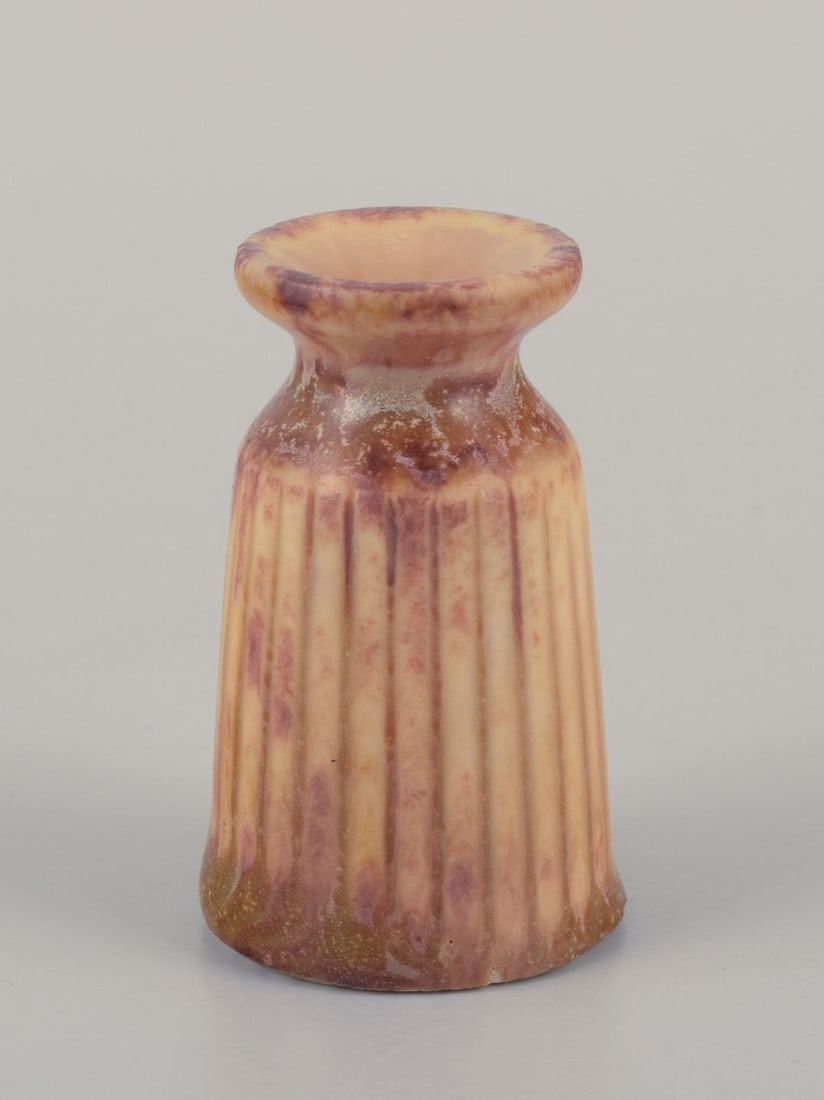 Carl Harry Stålhane for Rörstrand. Miniature ceramic vase in brown and yellow tones. - 2