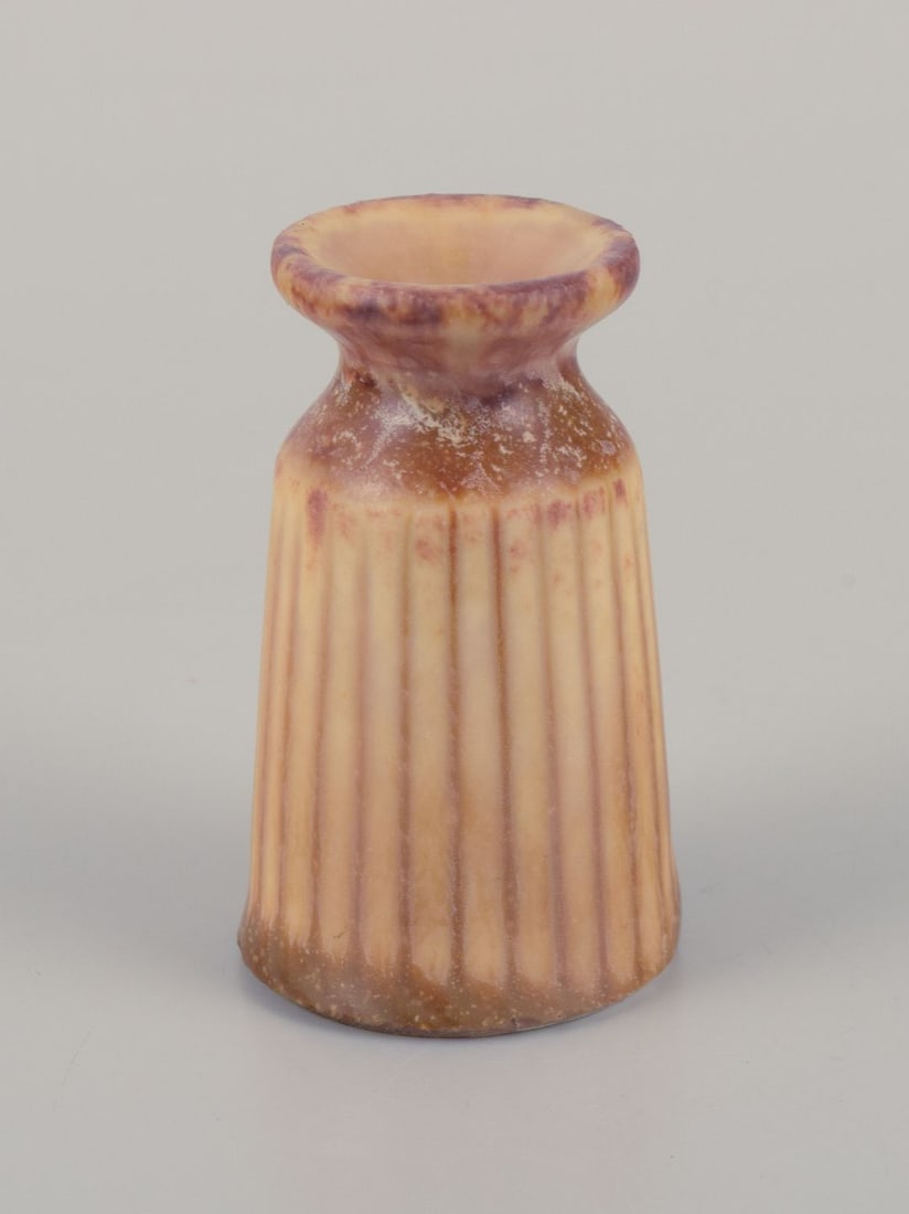 Carl Harry Stålhane for Rörstrand. Miniature ceramic vase in brown and yellow tones. - 3