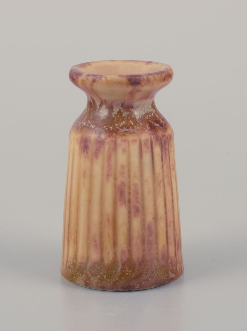 Carl Harry Stålhane for Rörstrand. Miniature ceramic vase in brown and yellow tones. - 4