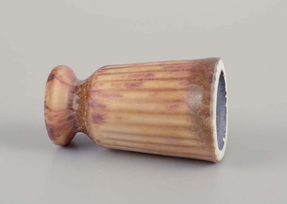 Carl Harry Stålhane for Rörstrand. Miniature ceramic vase in brown and yellow tones. - 5