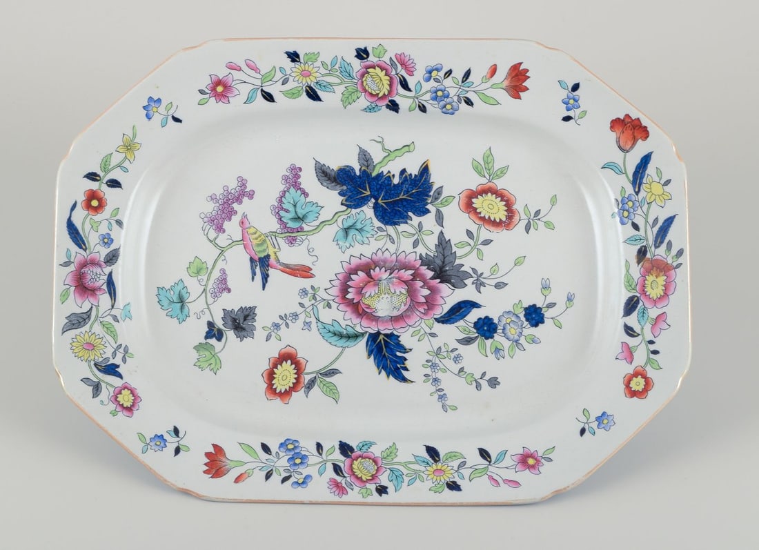 Copeland Spode, England. Two oval dishes in faience with flower and bird motifs. Approx. 1930s. - 3