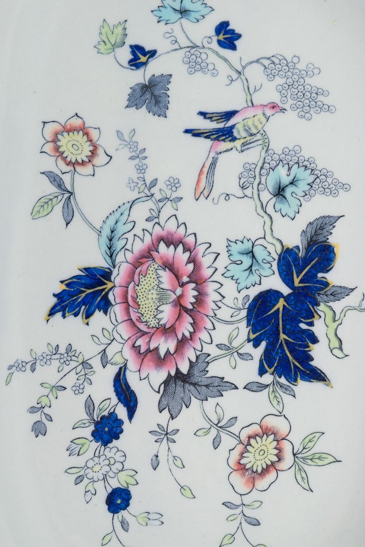 Copeland Spode, England. Two oval dishes in faience with flower and bird motifs. Approx. 1930s. - 7