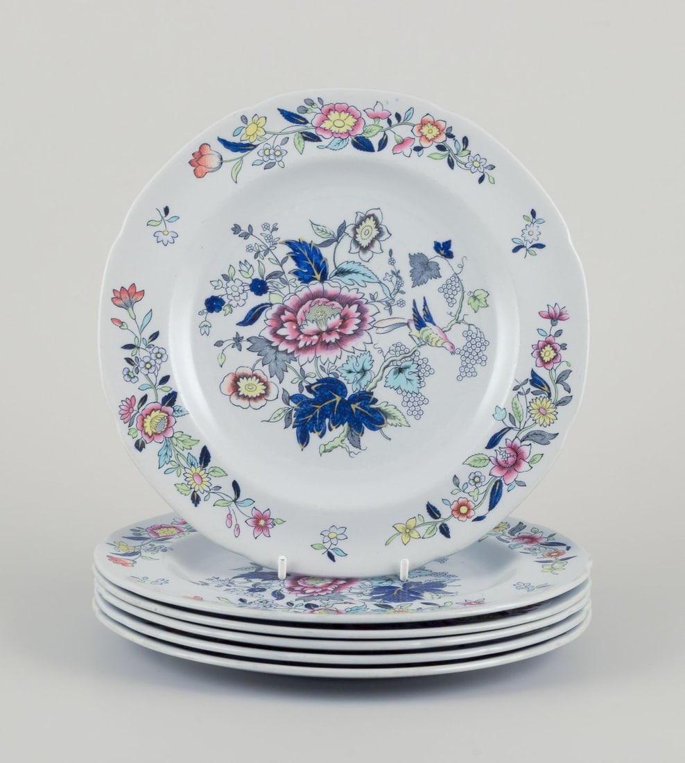 Copeland Spode, England. Six lunch plates in faience with flower and bird motifs. Approx. 1930s. (1 of 7)