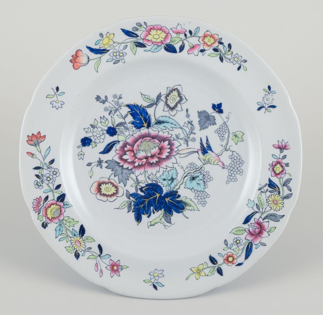 Copeland Spode, England. Six lunch plates in faience with flower and bird motifs. Approx. 1930s. - 3