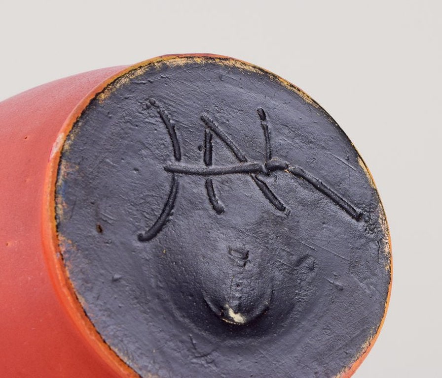 Svend Hammershøi for Kähler, Denmark. Ceramic vase with narrow neck. Orange uranium glaze. - 8