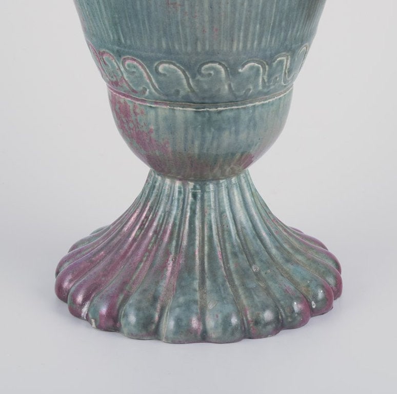 E.B.S. Klint, Danish ceramist. Unique ceramic vase. Glossy glaze in violet and green hues. Mid-20th - 3