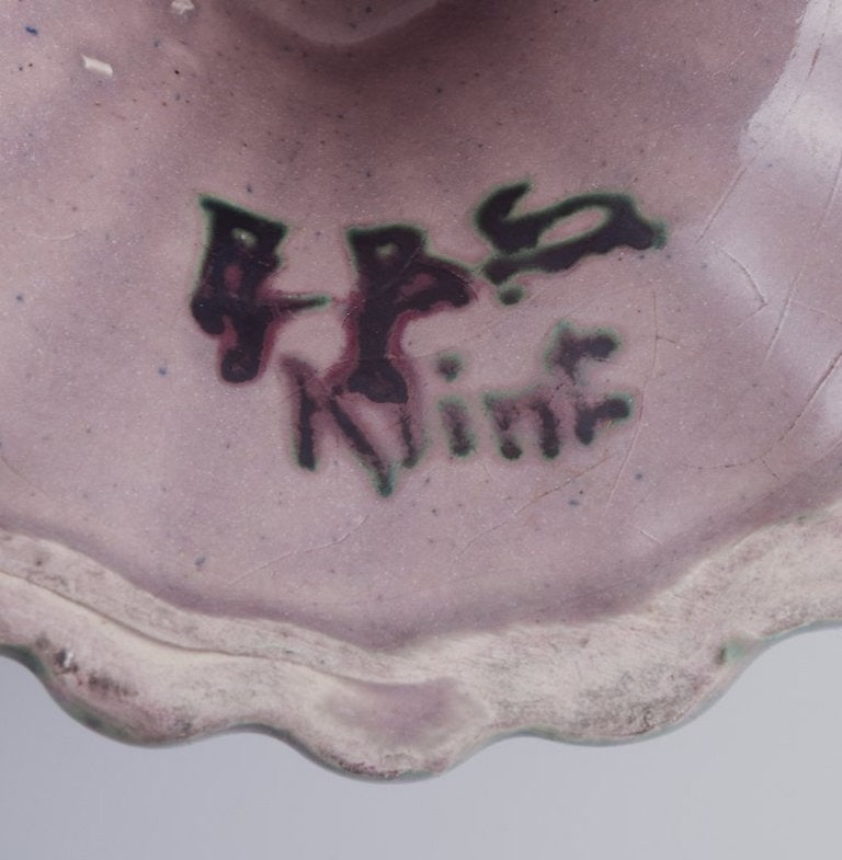 E.B.S. Klint, Danish ceramist. Unique ceramic vase. Glossy glaze in violet and green hues. Mid-20th - 8