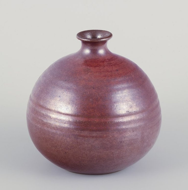 European studio ceramicist. Northern European unique ceramic vase, round classic form with a small - 2