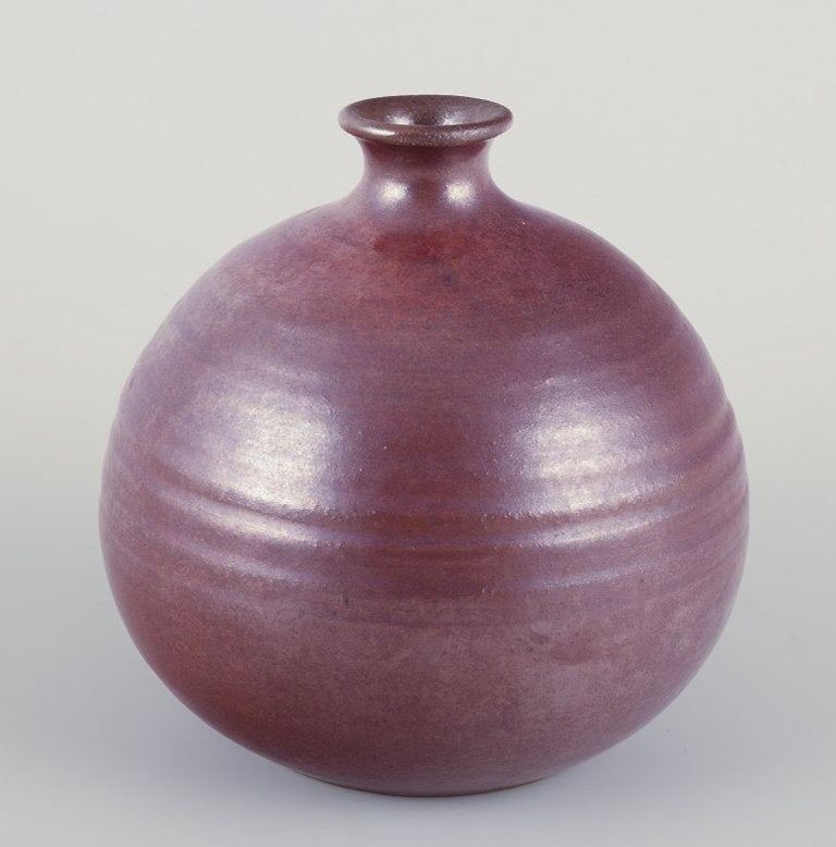 European studio ceramicist. Northern European unique ceramic vase, round classic form with a small - 3