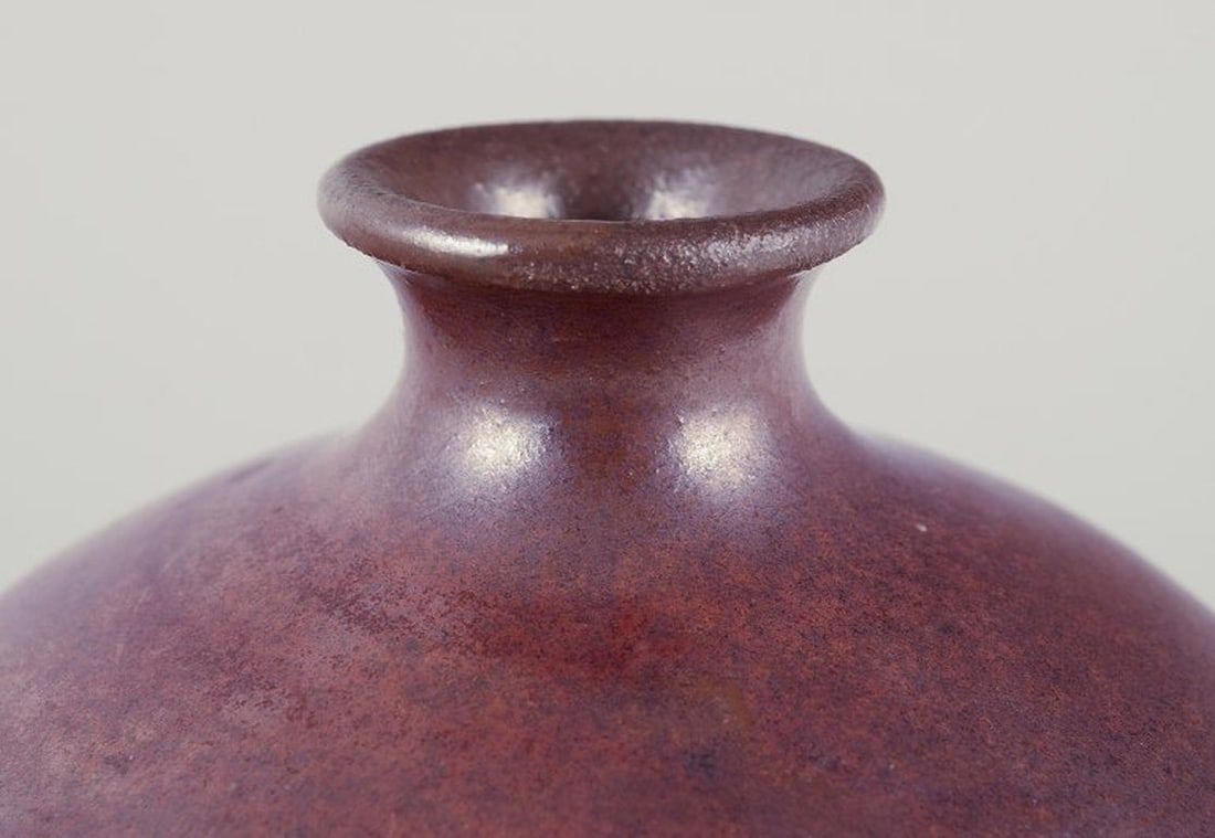 European studio ceramicist. Northern European unique ceramic vase, round classic form with a small - 4