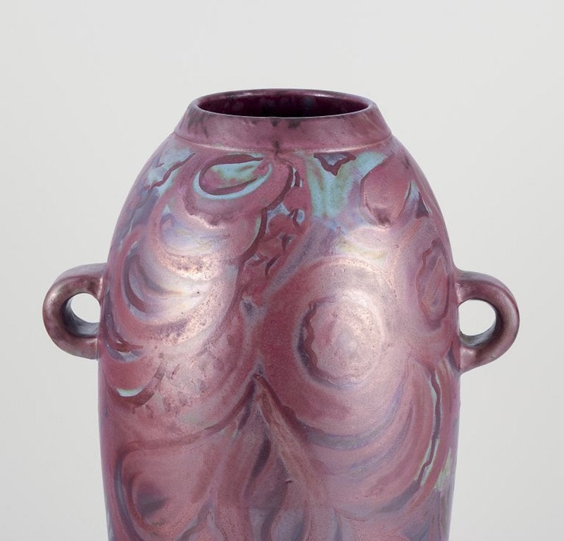 E.B.S. Klint, Danish ceramicist. Large unique ceramic floor vase with two handles. Mid-20th century. - 4