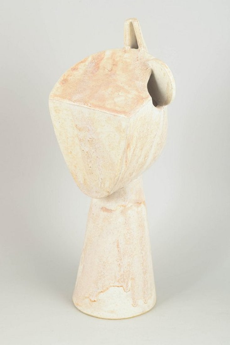 Christina Muff, contemporary Danish ceramic artist. Tall hand-modelled cubist stoneware face. 2025 - 5