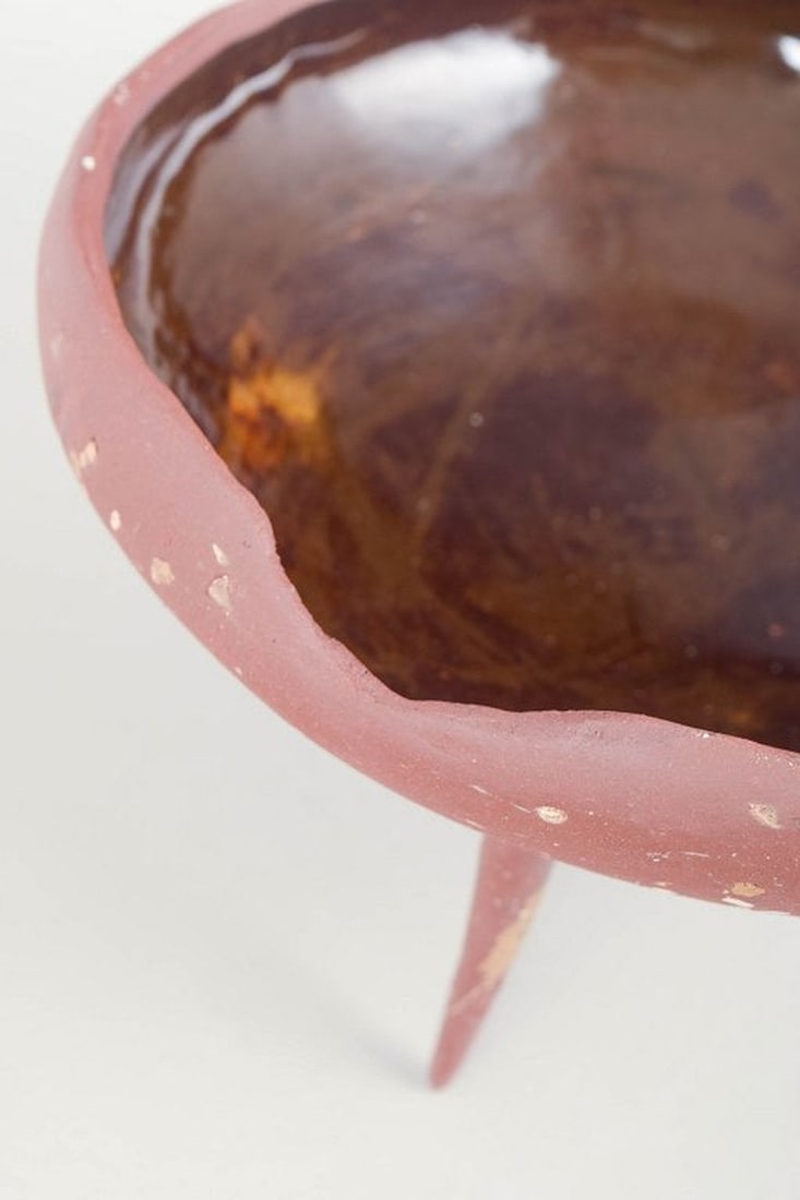 Christina Muff, contemporary Danish ceramic artist. One of a kind red stoneware bowl on three - 5