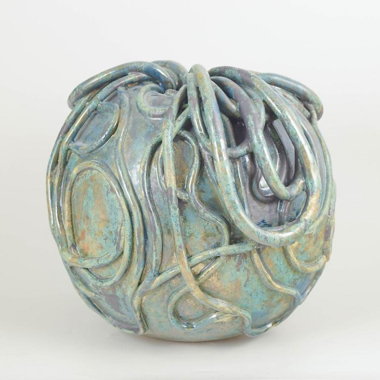 Christina Muff, contemporary Danish ceramic artist. Large stoneware vessel with greenish turquoise: Title: Christina Muff, contemporary Danish ceramic artist. Large stoneware vessel with greenish turquoise glaze. 2025 Description: Christina Muff, Danish contemporary ceramicist (b. 1971). Very large 