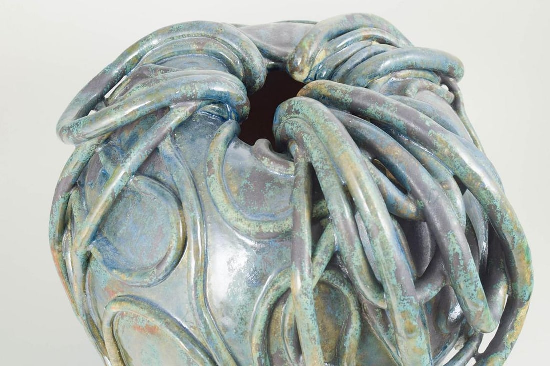 Christina Muff, contemporary Danish ceramic artist. Large stoneware vessel with greenish turquoise - 3