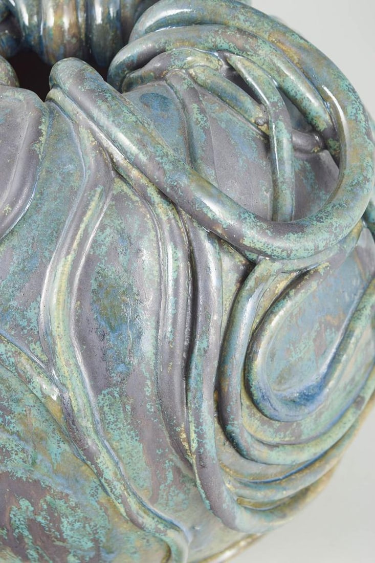 Christina Muff, contemporary Danish ceramic artist. Large stoneware vessel with greenish turquoise - 5