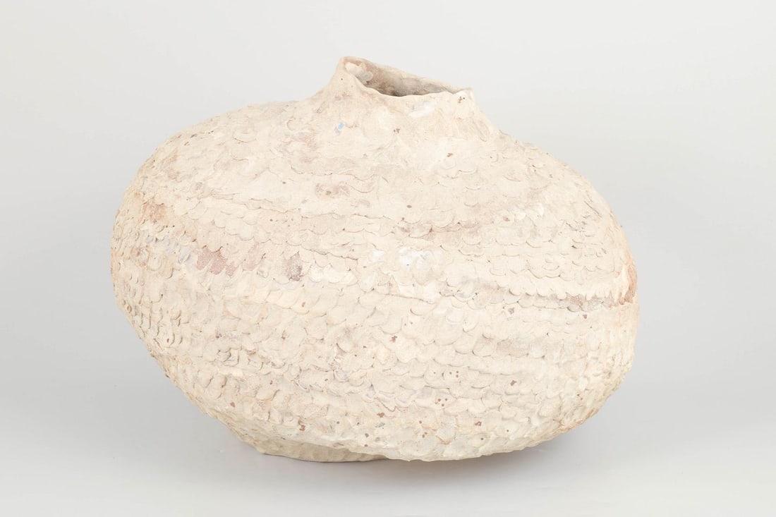 Christina Muff, contemporary Danish ceramic artist. Round vessel in reused stoneware clay. 2025 (1 of 6)