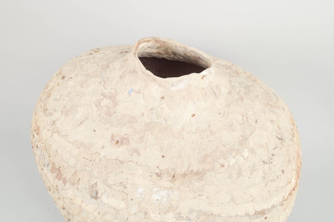 Christina Muff, contemporary Danish ceramic artist. Round vessel in reused stoneware clay. 2025 - 3