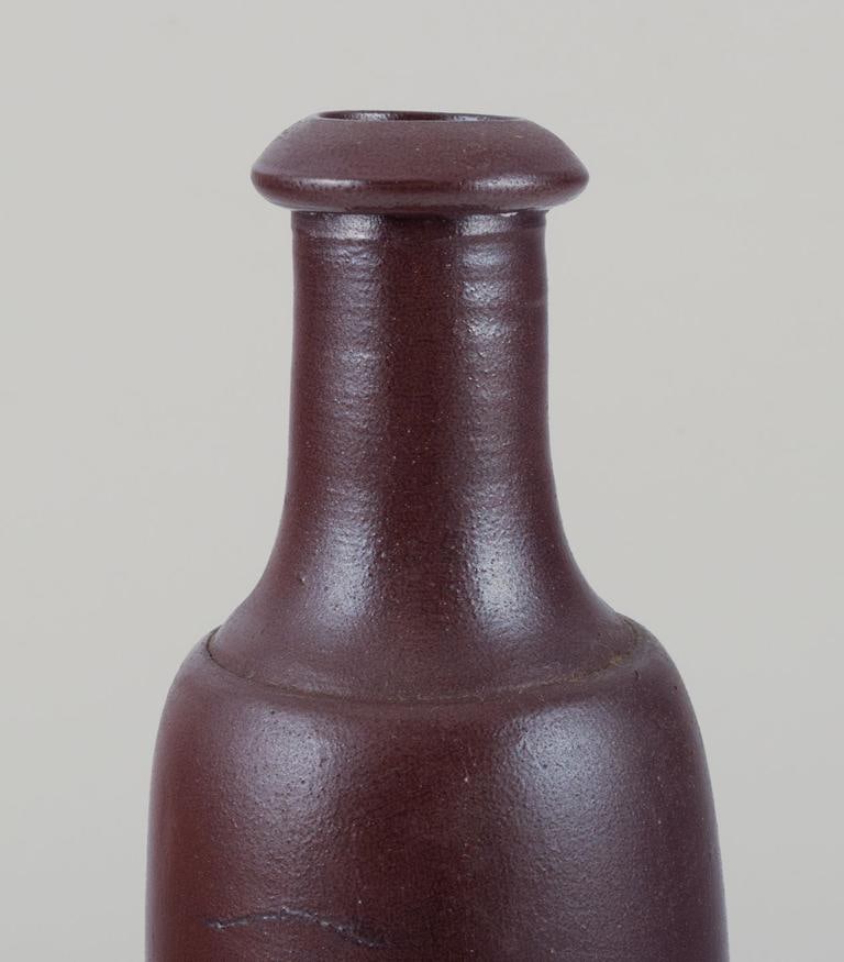 French ceramicist. Ceramic vase with slender form and brown glaze. Mid-20th C. - 3