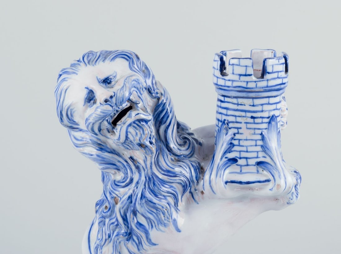Emile Gallé for Nancy, St Clement. Pair of faience candle holders in the form of seated lions. - 5