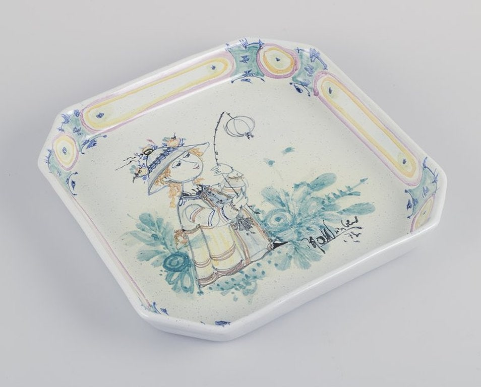Bjørn Wiinblad, Det Blå Hus, Denmark. Unique octagonal ceramic bowl/wall relief. 1973.: Title: Bjørn Wiinblad, Det Blå Hus, Denmark. Unique octagonal ceramic bowl/wall relief. 1973. Description: Bjørn Wiinblad (1918-2006) for Det Blå Hus (The Blue House). Unique
