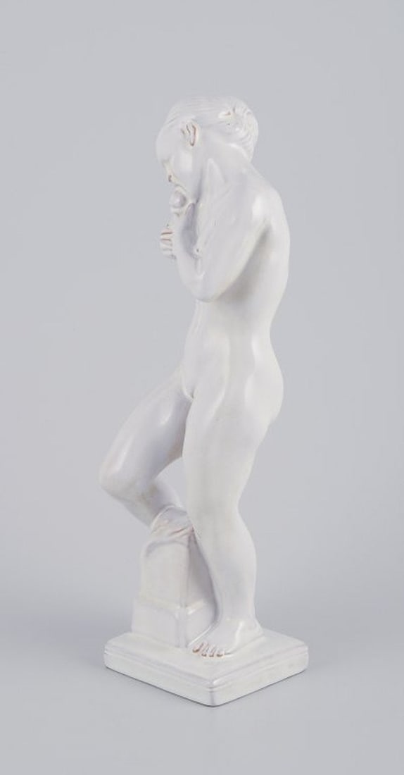 Kai Nielsen for Kähler, Denmark. 'Eva med æblet'. White-glazed earthenware figurine. - 4