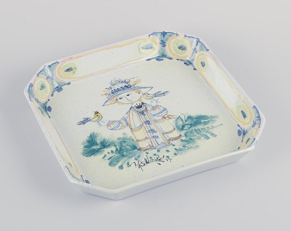 Bjørn Wiinblad, Det Blå Hus, Denmark. Unique octagonal ceramic bowl/wall relief. 1973.: Title: Bjørn Wiinblad, Det Blå Hus, Denmark. Unique octagonal ceramic bowl/wall relief. 1973. Description: Bjørn Wiinblad (1918-2006) for Det Blå Hus (The Blue House). Unique octag