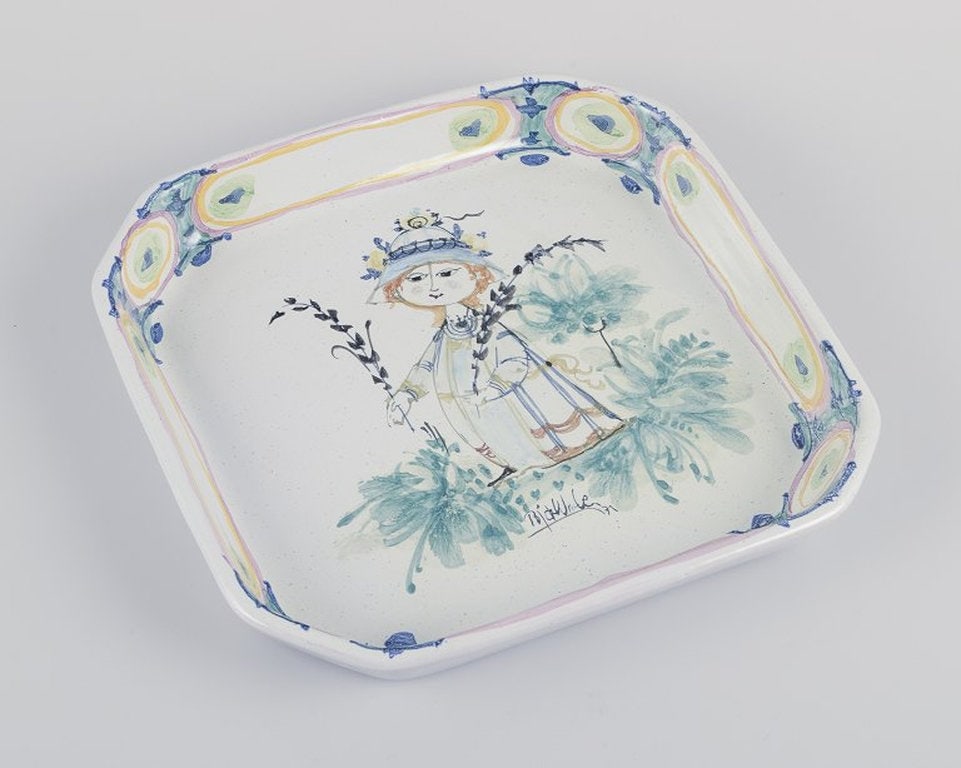 Bjørn Wiinblad, Det Blå Hus, Denmark. Unique octagonal ceramic bowl/wall relief.: Title: Bjørn Wiinblad, Det Blå Hus, Denmark. Unique octagonal ceramic bowl/wall relief. 1960s/70s. Description: Bjørn Wiinblad (1918-2006) for Det Blå Hus (The Blue House). Unique 