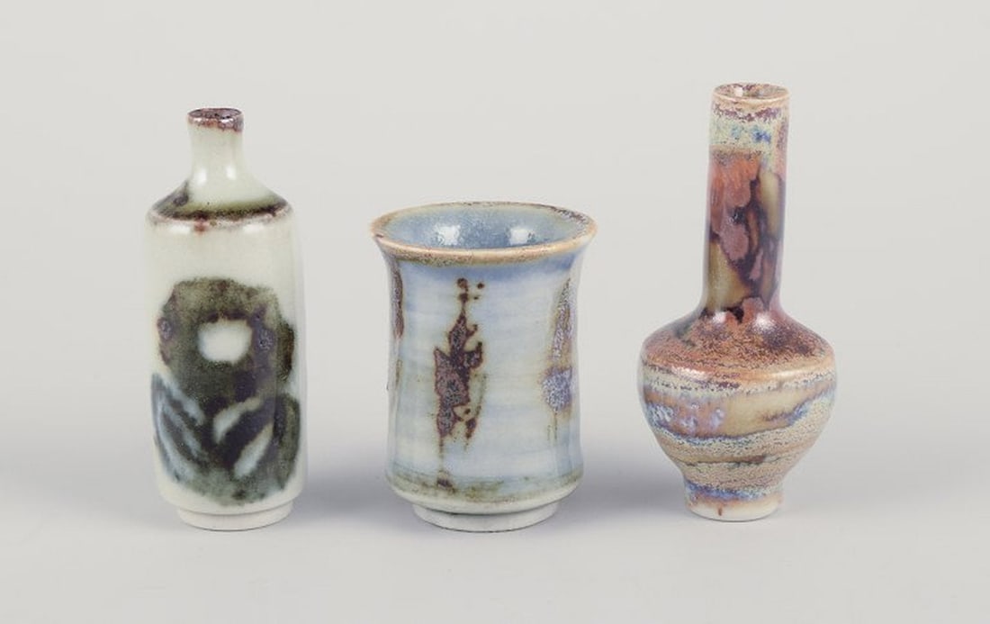 Carl Harry Stålhane for Designhuset, Sweden. Three unique miniature vases in stoneware. Circa - 2