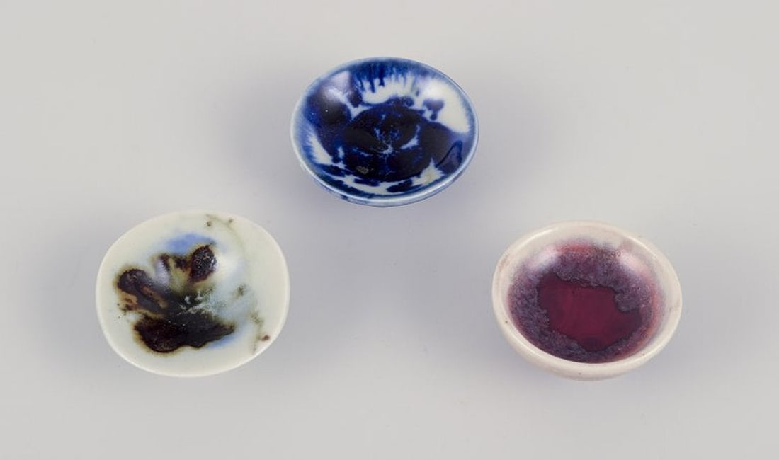 Carl Harry Stålhane for Designhuset, Sweden. Three unique miniature bowls in stoneware. Circa (1 of 7)