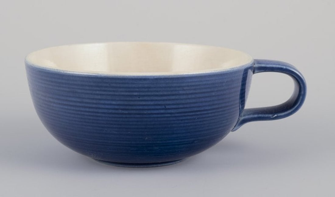 Gertrud Lönegren for Rörstrand, Sweden. Set of four 'Blå Blanche' teacups and saucers - 4