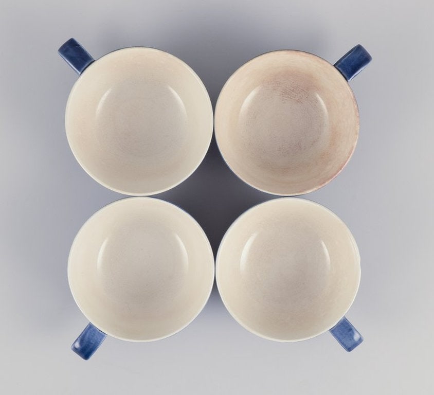 Gertrud Lönegren for Rörstrand, Sweden. Set of four 'Blå Blanche' teacups and saucers - 7
