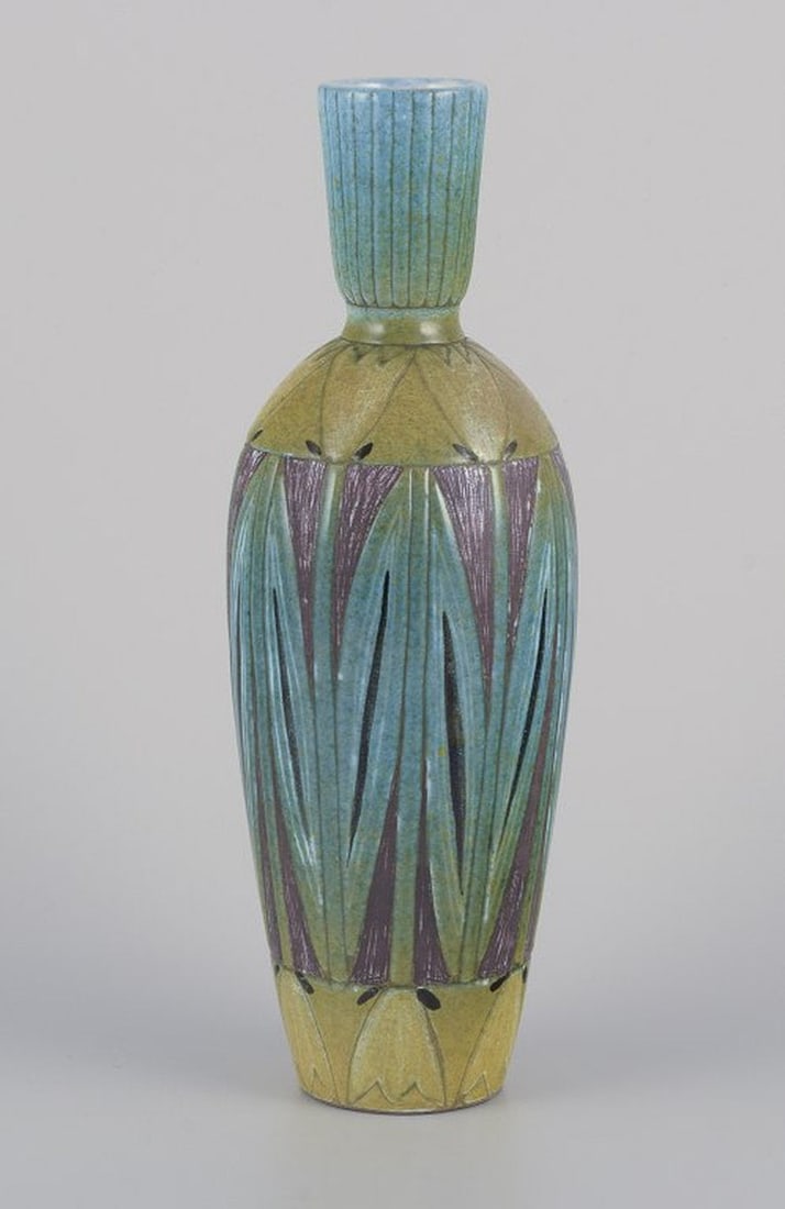 Upsala Ekeby, Sweden. Ceramic vase with polychrome glaze. Mid-20th century. (1 of 8)