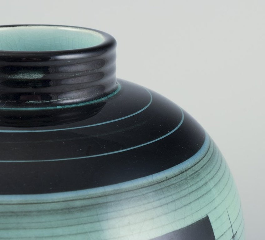 Ilse Claesson for Rörstrand, Sweden. Large and round vase in glazed faience. 1930s. - 6