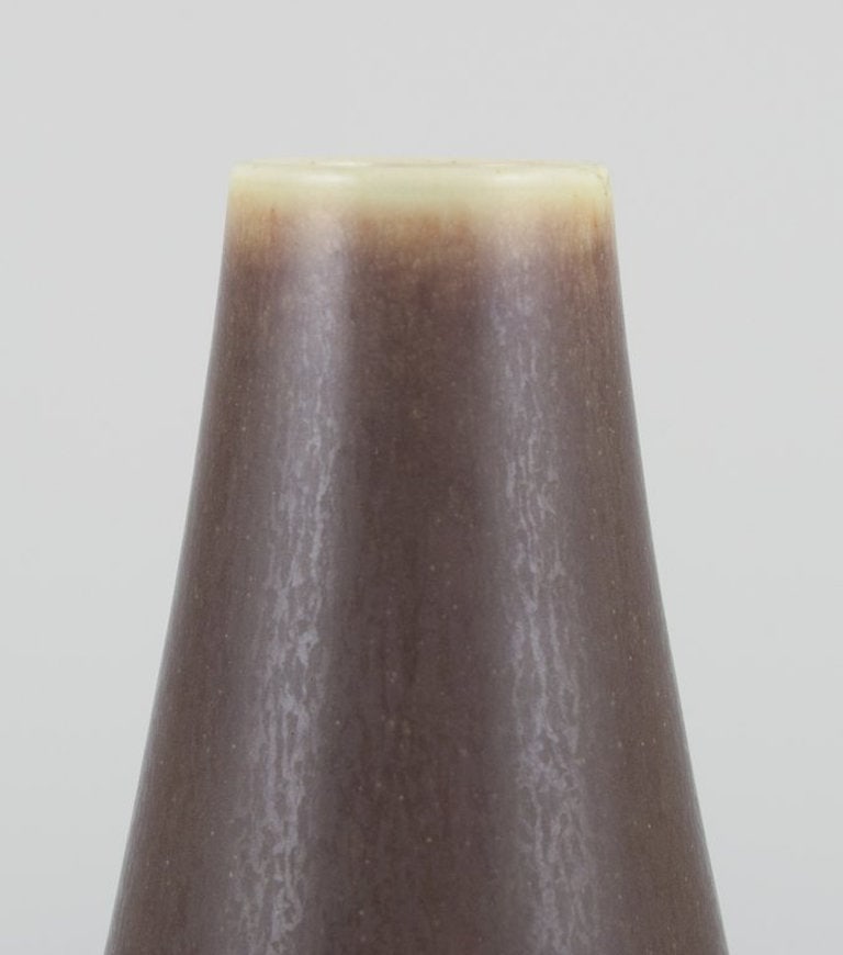 Per Linnemann-Schmidt for Palshus, Denmark. Large ceramic vase in olive green hare fur glaze. Circa - 5