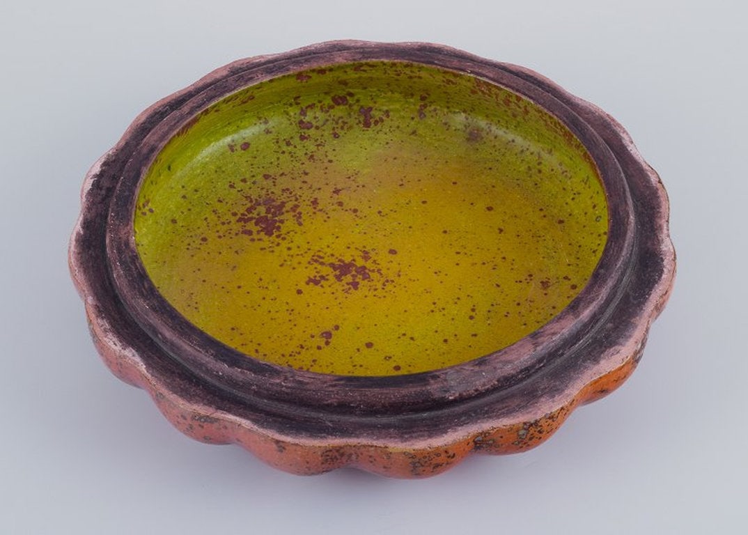 Hans Hedberg, Swedish ceramicist, for Biot, France. Large lidded ceramic jar shaped like a pumpkin. - 4