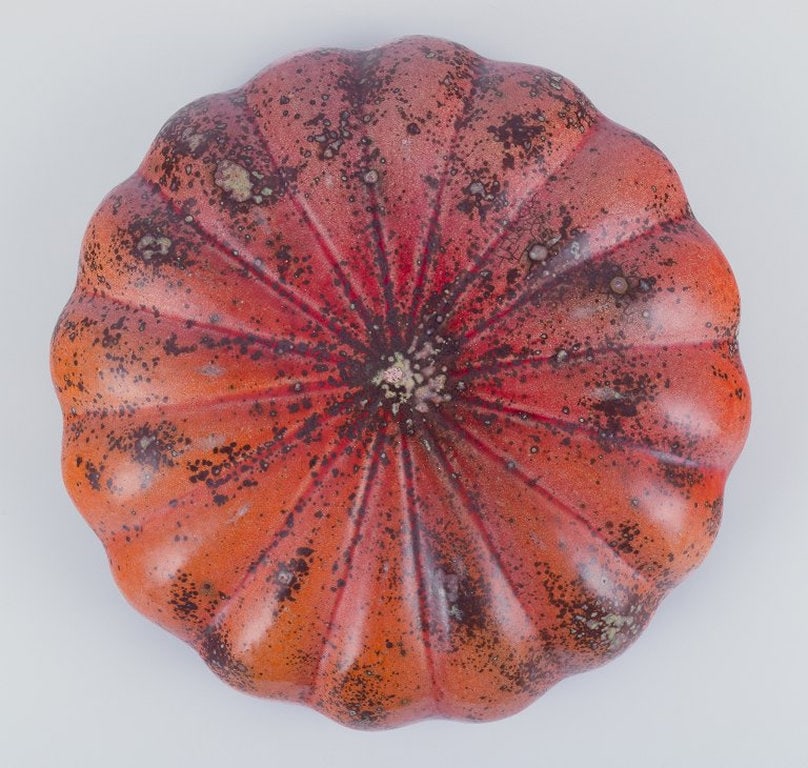 Hans Hedberg, Swedish ceramicist, for Biot, France. Large lidded ceramic jar shaped like a pumpkin. - 6