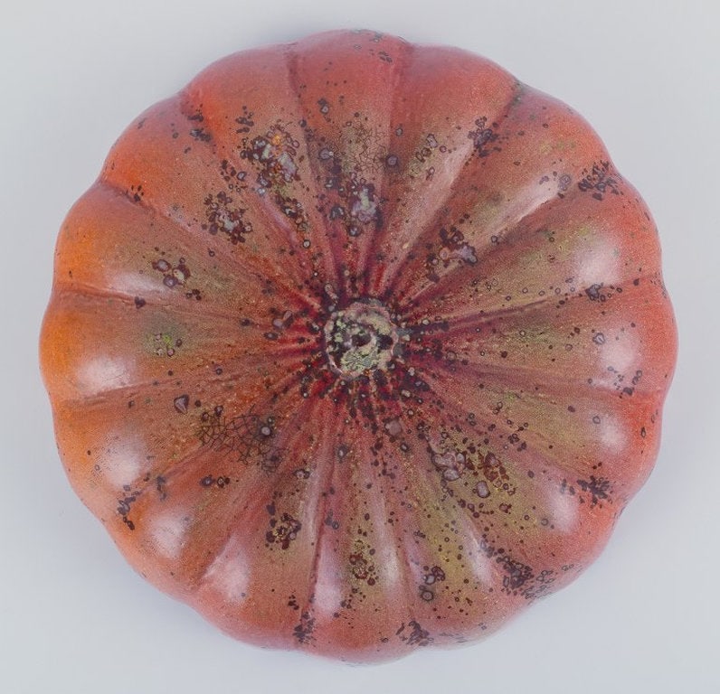 Hans Hedberg, Swedish ceramicist, for Biot, France. Large lidded ceramic jar shaped like a pumpkin. - 8