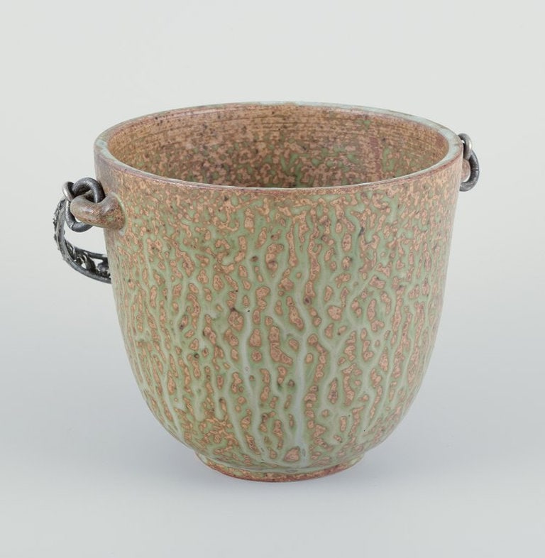 Arne Bang and Aage Weimar, Denmark. Large ceramic ice cooler with 830 silver handle. Mid 20th - 2
