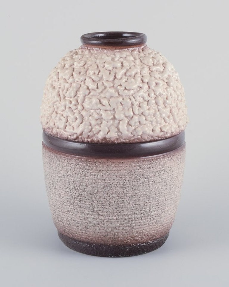 French ceramicist. Ceramic vase. Lava glaze in light and brown colours. Ca. 1960s.: Title: French ceramicist. Ceramic vase. Lava glaze in light and brown colours. Ca. 1960s. Description: French ceramicist. Ceramic vase. Lava glaze in light and brown colours. Dating: Ca. 1960s