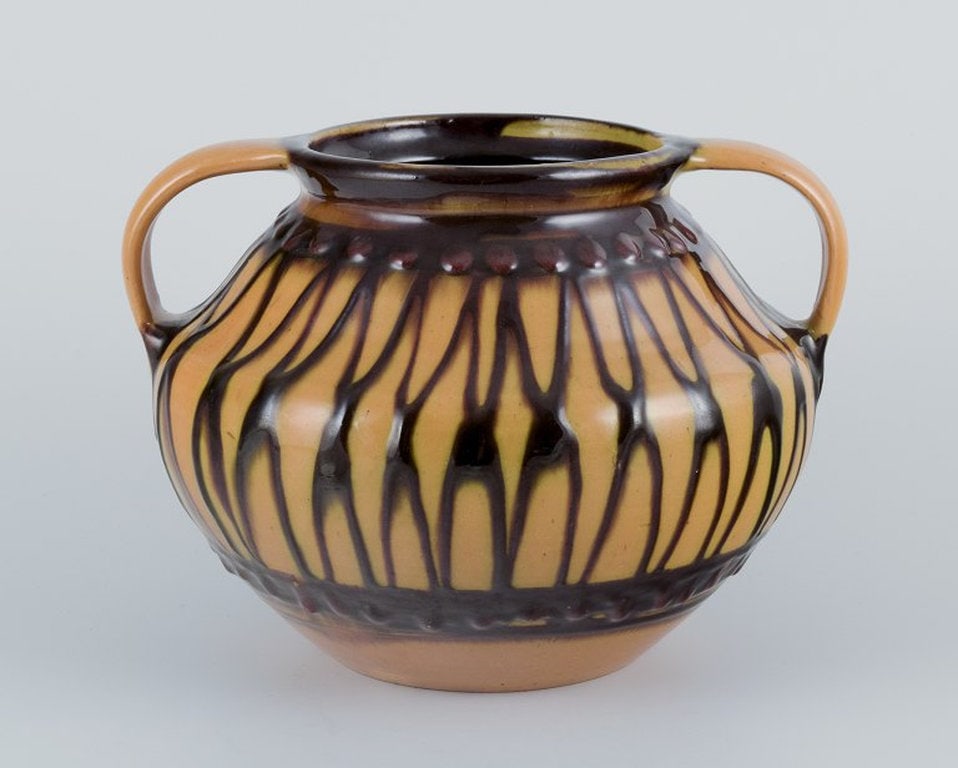 Kähler, Denmark. Ceramic vase. Classic shape with two handles. Circa 1930s. (1 of 8)