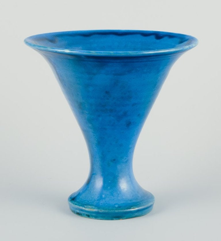 Kähler, Denmark. Trumpet-shaped ceramic vase. Circa 1940s.: Title: Kähler, Denmark. Trumpet-shaped ceramic vase. Circa 1940s. Description: Kähler, Denmark. Trumpet-shaped ceramic vase, turquoise glaze. Handmade. Circa 1940s. Marked. In perfect