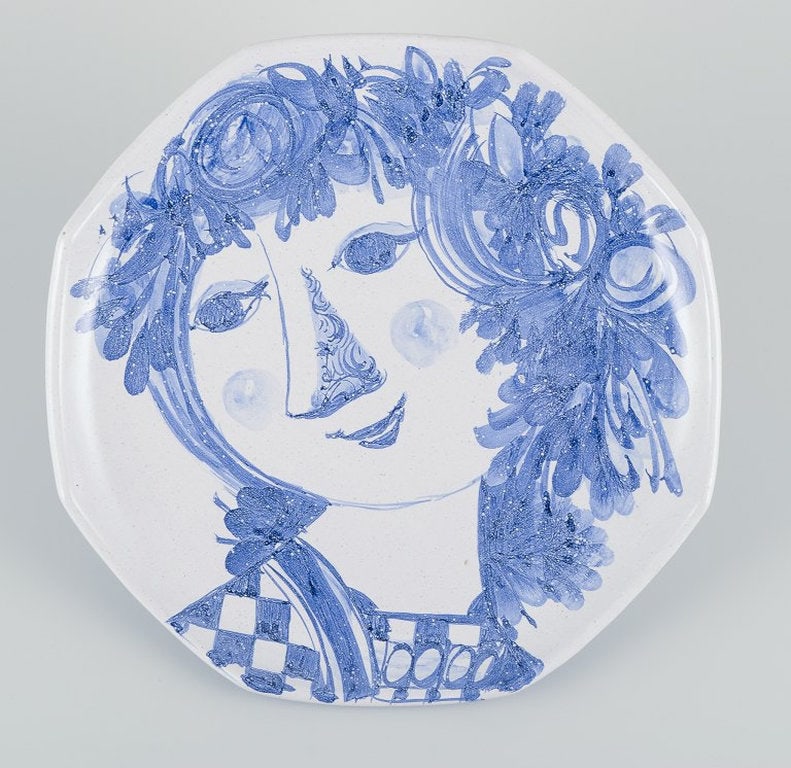 Bjørn Wiinblad for Det Blå Hus, Denmark. Octagonal dish in stoneware. 1970.: Title: Bjørn Wiinblad for Det Blå Hus, Denmark. Octagonal dish in stoneware. 1970. Description: Bjørn Wiinblad for Det Blå Hus (The Blue House). Octagonal dish/wall plaque in stone