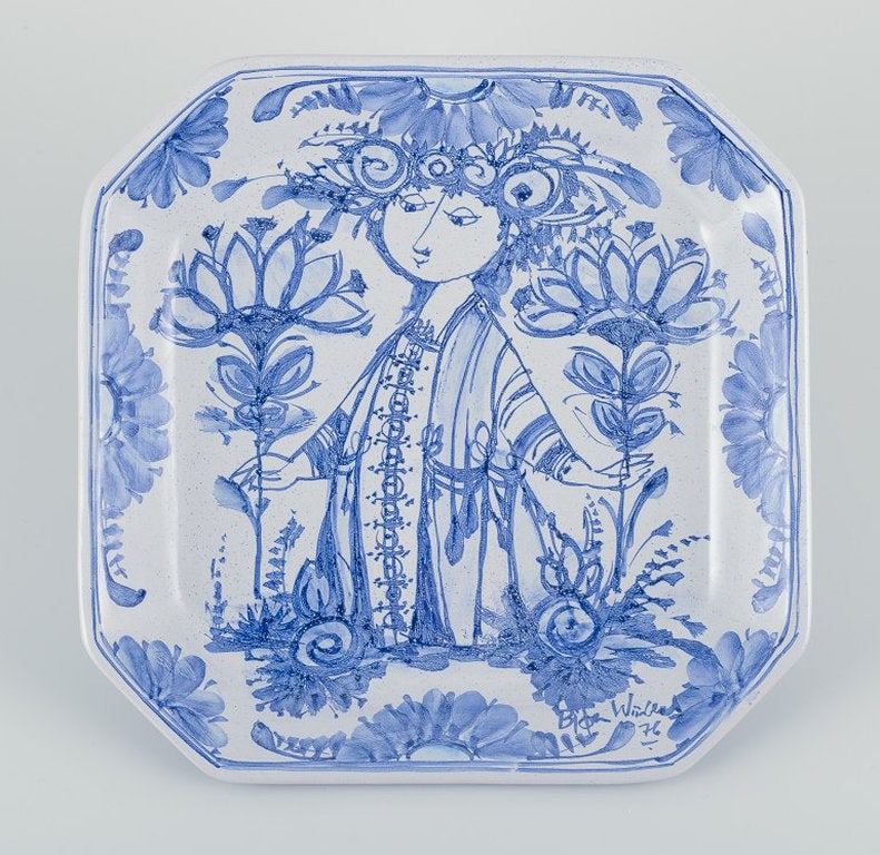 Bjørn Wiinblad for Det Blå Hus, Denmark. Octagonal dish in stoneware. 1976.: Title: Bjørn Wiinblad for Det Blå Hus, Denmark. Octagonal dish in stoneware. 1976. Description: Bjørn Wiinblad for Det Blå Hus (The Blue House). Octagonal dish/wall plaque in stone
