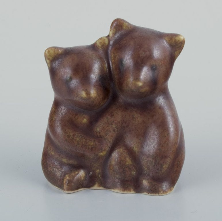Knud Basse, Bornholm. Small ceramic figure of two bear cubs. 1960s. (1 of 8)