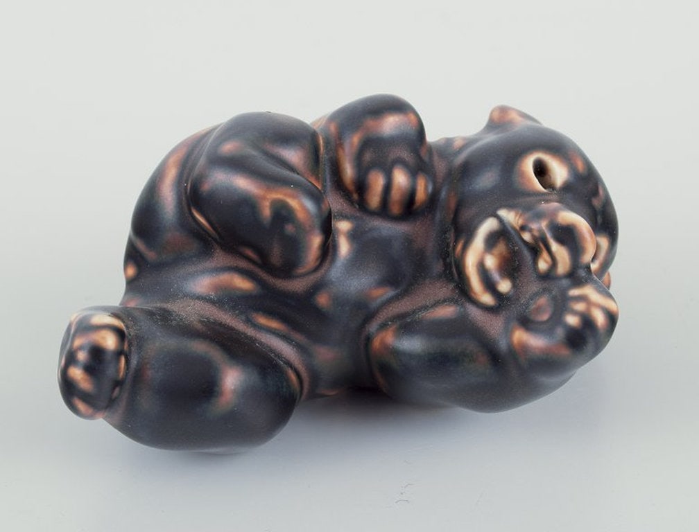 Knud Kyhn for Royal Copenhagen. Four stoneware figures of brown bear cubs. 1930s. - 4