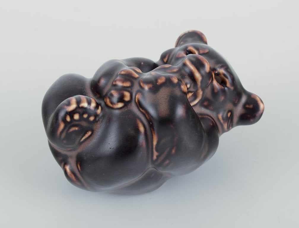 Knud Kyhn for Royal Copenhagen. Four stoneware figures of brown bear cubs. 1930s. - 5