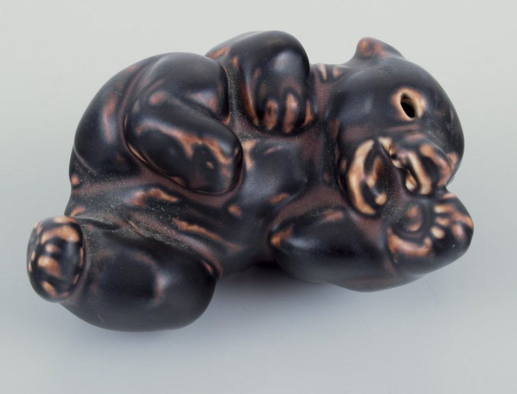 Knud Kyhn for Royal Copenhagen. Four stoneware figures of brown bear cubs. 1930s. - 6