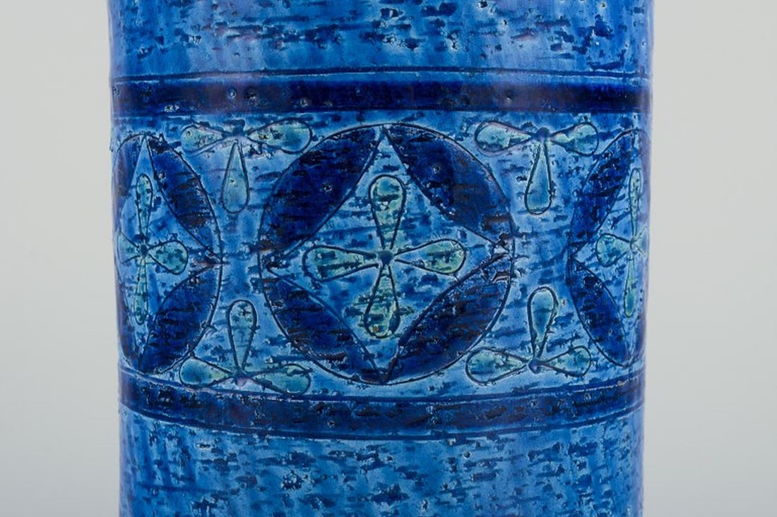 Aldo Londi for Bitossi, Italy. Large vase in Rimini blue glazed ceramic with geometric patterns. - 4