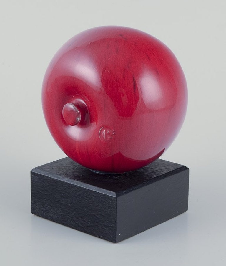 Alf Ekberg, Swedish ceramicist. Own studio. Ceramic apple on wooden base. 1980/90s. (1 of 8)